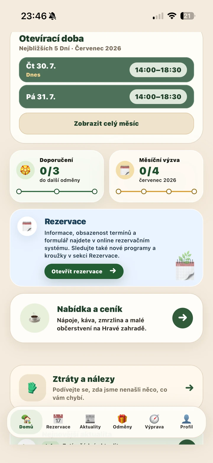 Reálná obrazovka aplikace Hravá zahrada